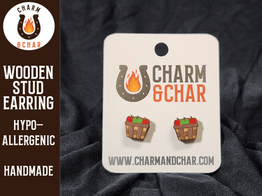 Apple Basket Wood Stud Earrings - Autumn Fashion Earring - Stud Earring - Charm and Char